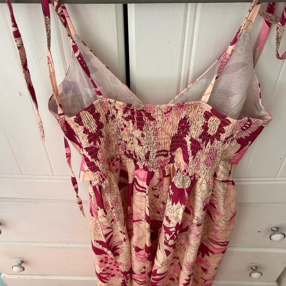 NWOT Floral Pink and Cream Sundress Tie Straps and Smocked Back Very Pretty - Picture 3 of 5